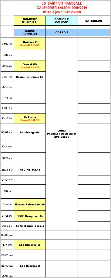 Calendrier Seniors Garcons janv-mai (4-XII-2009)