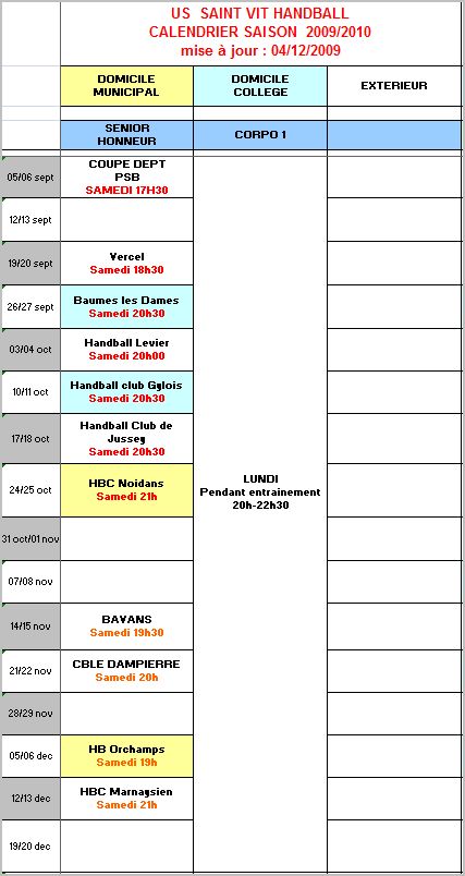 Calendrier Seniors Garcons sept-dec (4-XII-2009)
