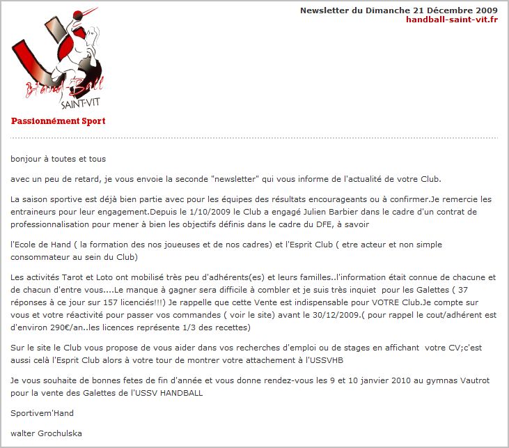 Newsletter Decembre 2009